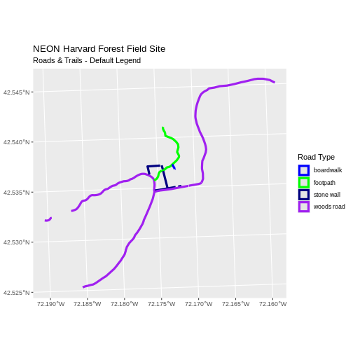 Roads and trails in the study area using thicker lines than the previous figure.